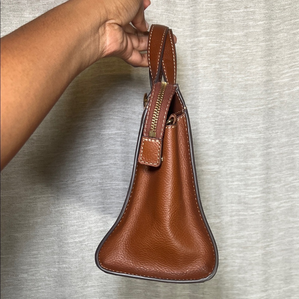 Fossil Rich Rust Brown Leather Satchel Top Handle Bag - Picture 4 of 16